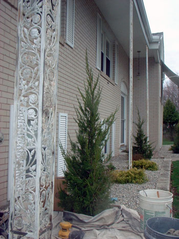 Rusting wrought iron accents before painting